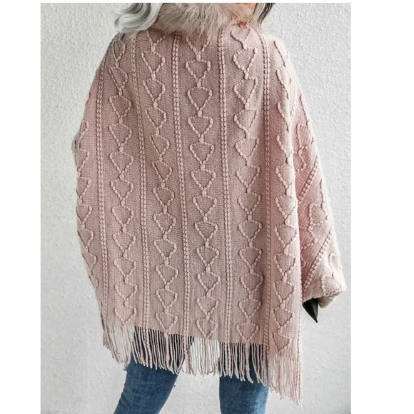 Faux Fur Pink Textured Knit Open Cardigan - Picture 4 of 11